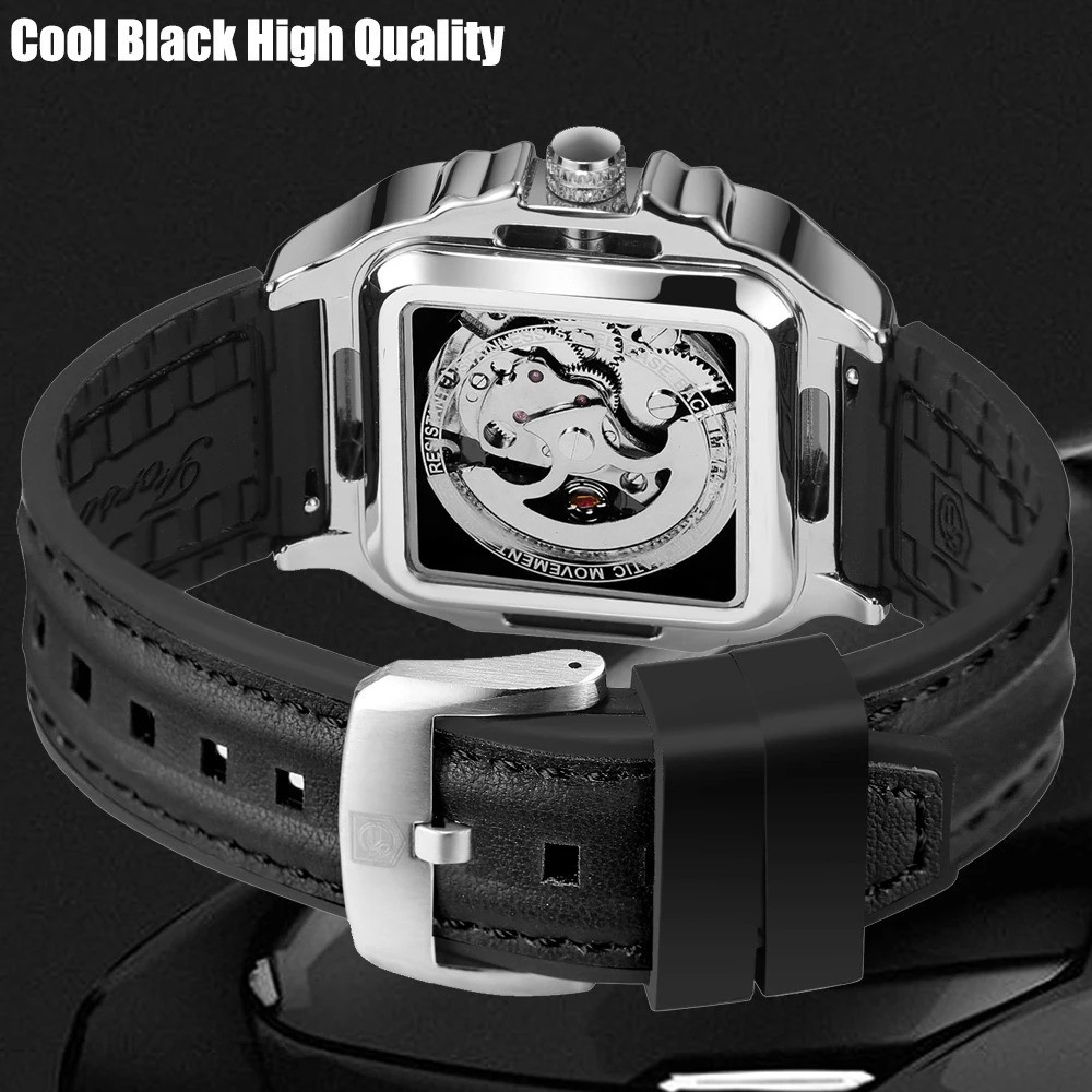 Forsining Hollow Engraving Men’s Automatic Mechanical Skeleton Watch Cool Sport