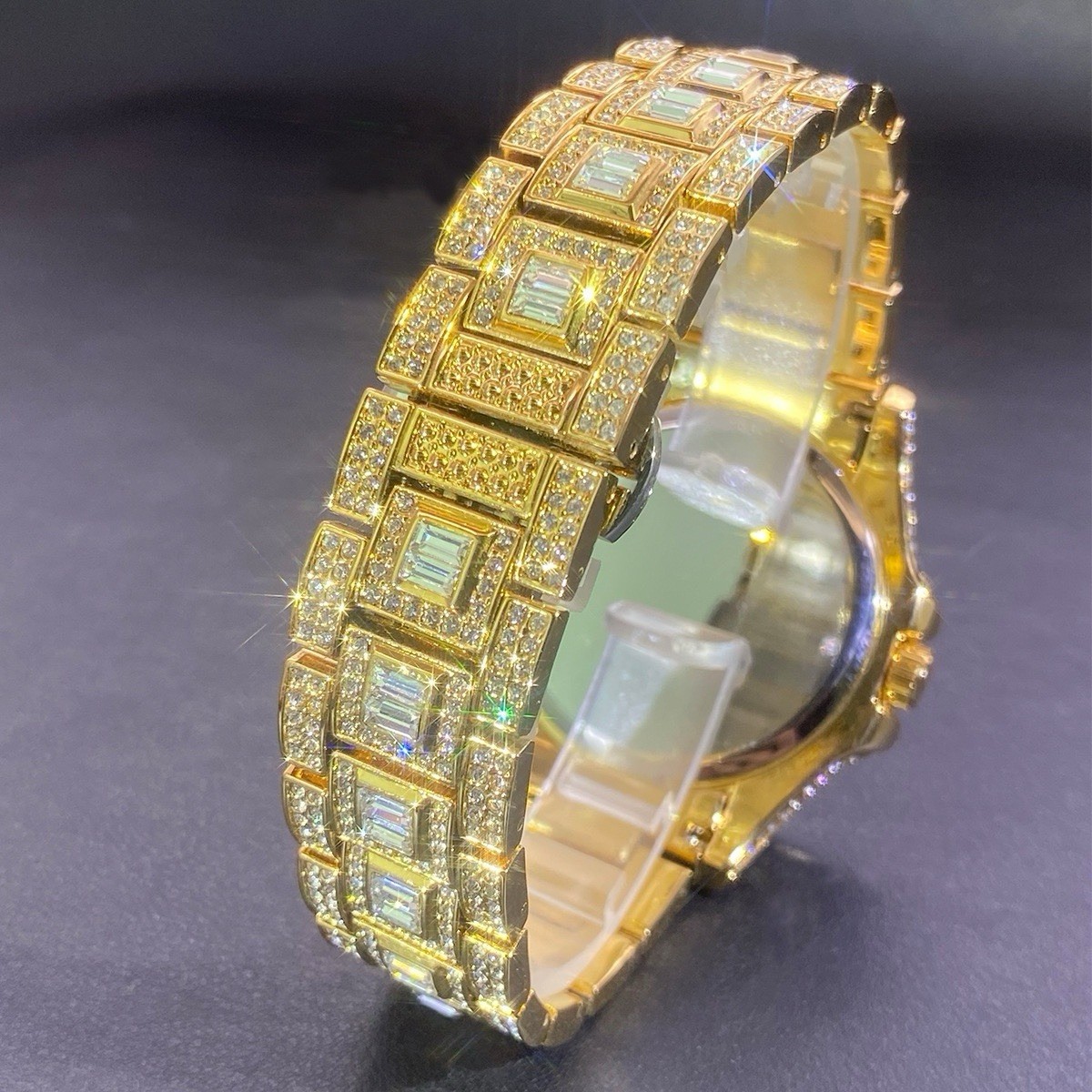 Luxury Iced Out Quartz Watch – Silver & Gold CZ Diamond Hip Hop Timepiece