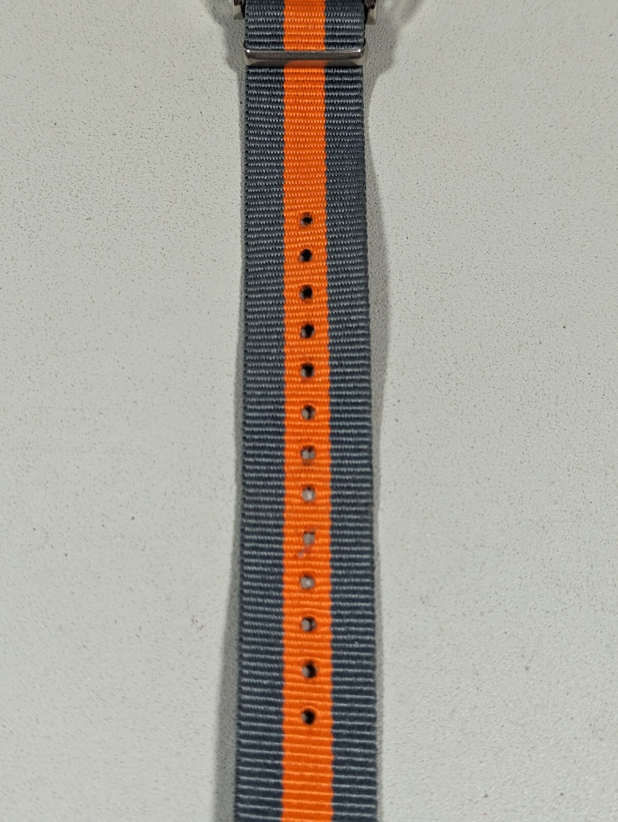 Unisex White Dial Round Silver Tone Case Gray Orange Canvas Band Watch