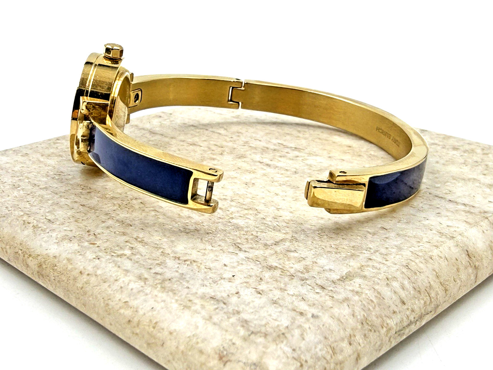 Womens Tory Burch Kira TBW1400 Navy Blue Gold Tone Stainless Steel Bangle Watch