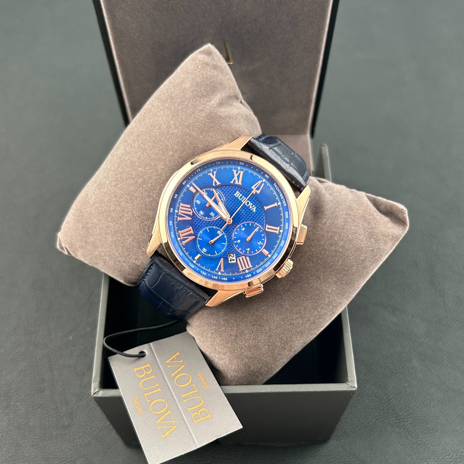 Bulova Wilton 97B170 Classic Blue Dial Leather-Men’s Chronograph Quartz Watch