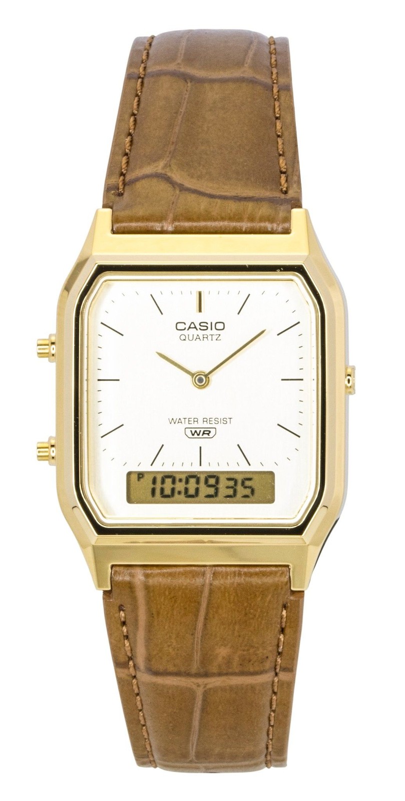 Casio Vintage Analog Digital Gold Dial Quartz Steel AQ-230EGL-9A Unisex Watch
