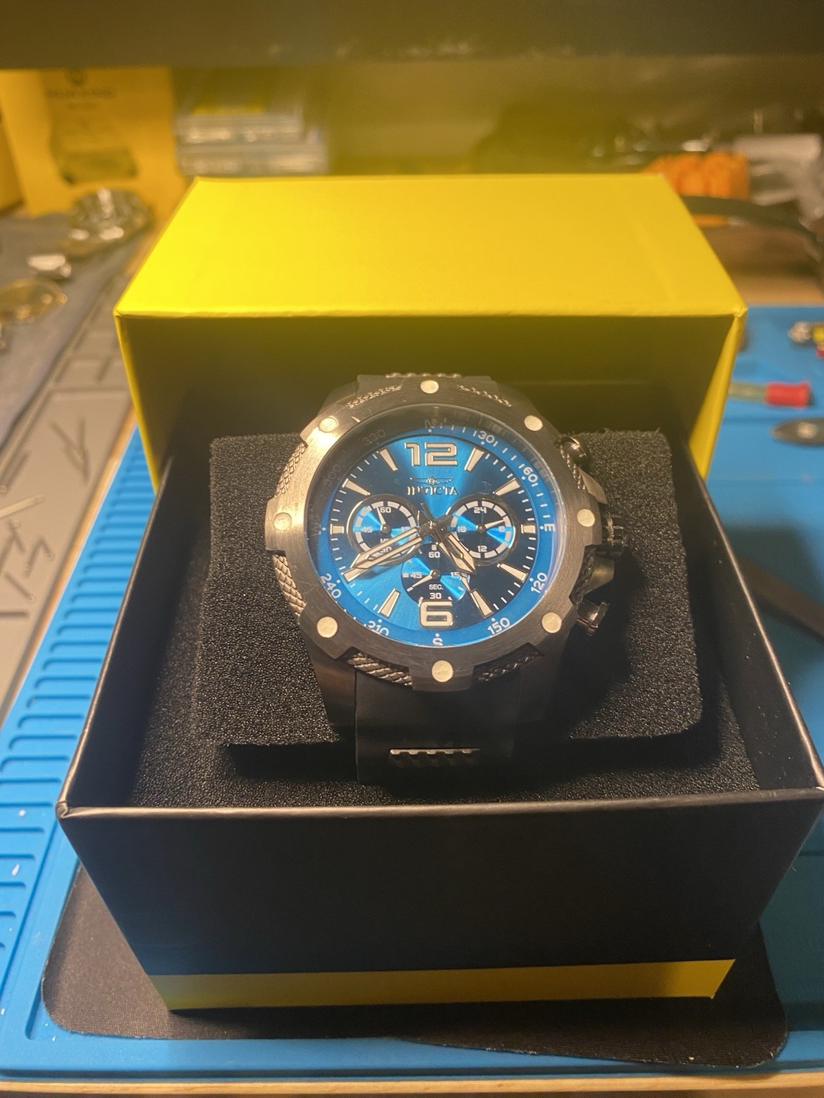 Invicta Force Men’s Quartz Chronograph Blue Dial Black Rubber Strap 50mm 100m