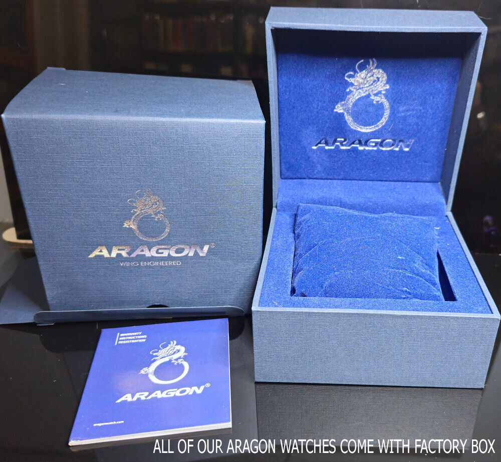 NEW! ARAGON Millipede SunRay Blue Dial GMT Automatic Mnmt Watch 24 HR Dial 44mm