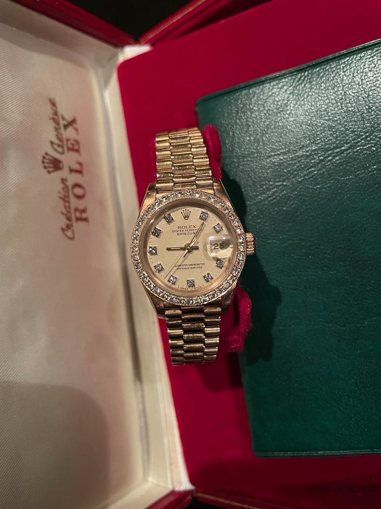 Rolex Vintage Datejust 26mm-18 K Yellow Gold Watch With Diamond