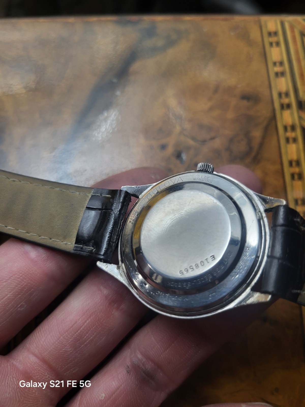 Bulova 23 Jewel Self Winding Vintage Men’s Watch Silver Dial Black Leather
