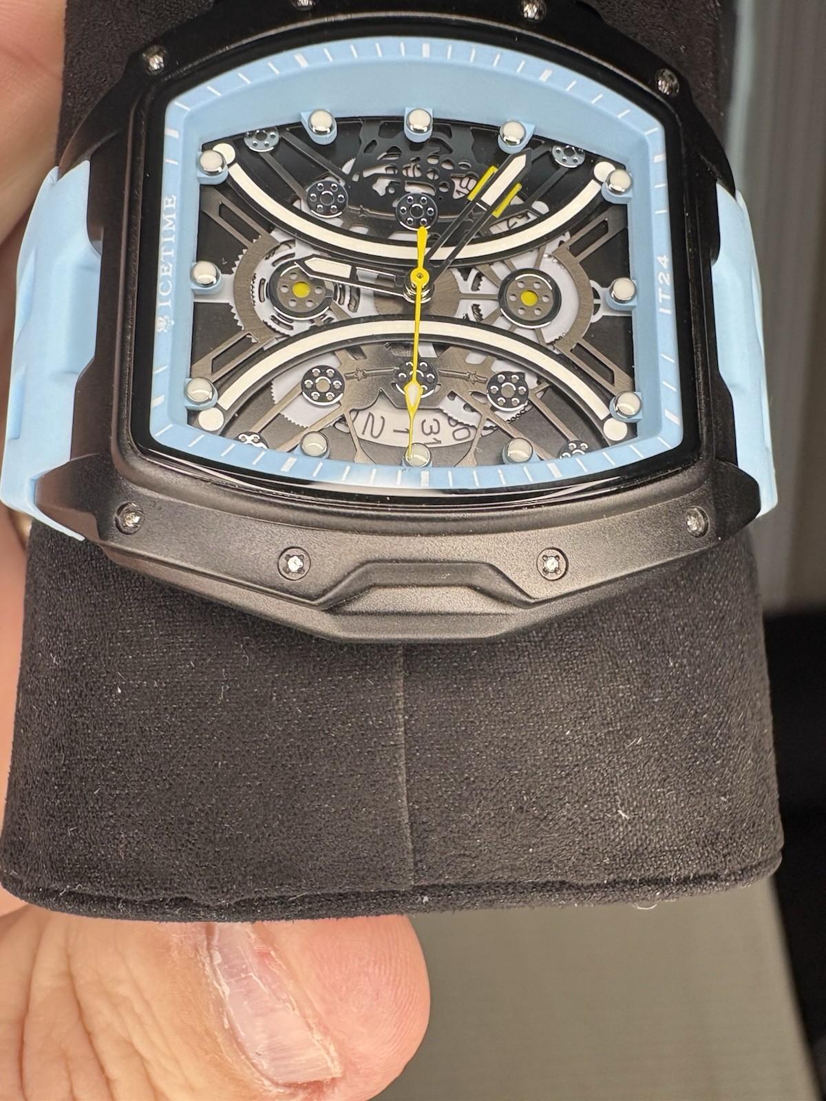 Mens IceTime 45mm Blue Black Dial Steel Mens Watch 0.10ct Diamonds IT24