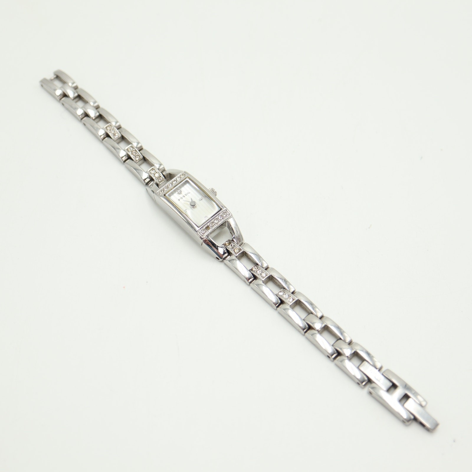 Fossil Petite Silver Tone Tank 12mm Womens Watch 5.75″ Steel ES1510 New Battery