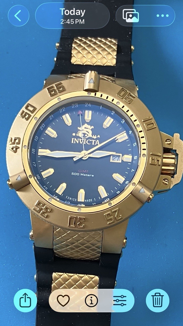 Invicta Subaqua Noma III GMT Watch Men 50mm Black Dial Gold Date 1149.