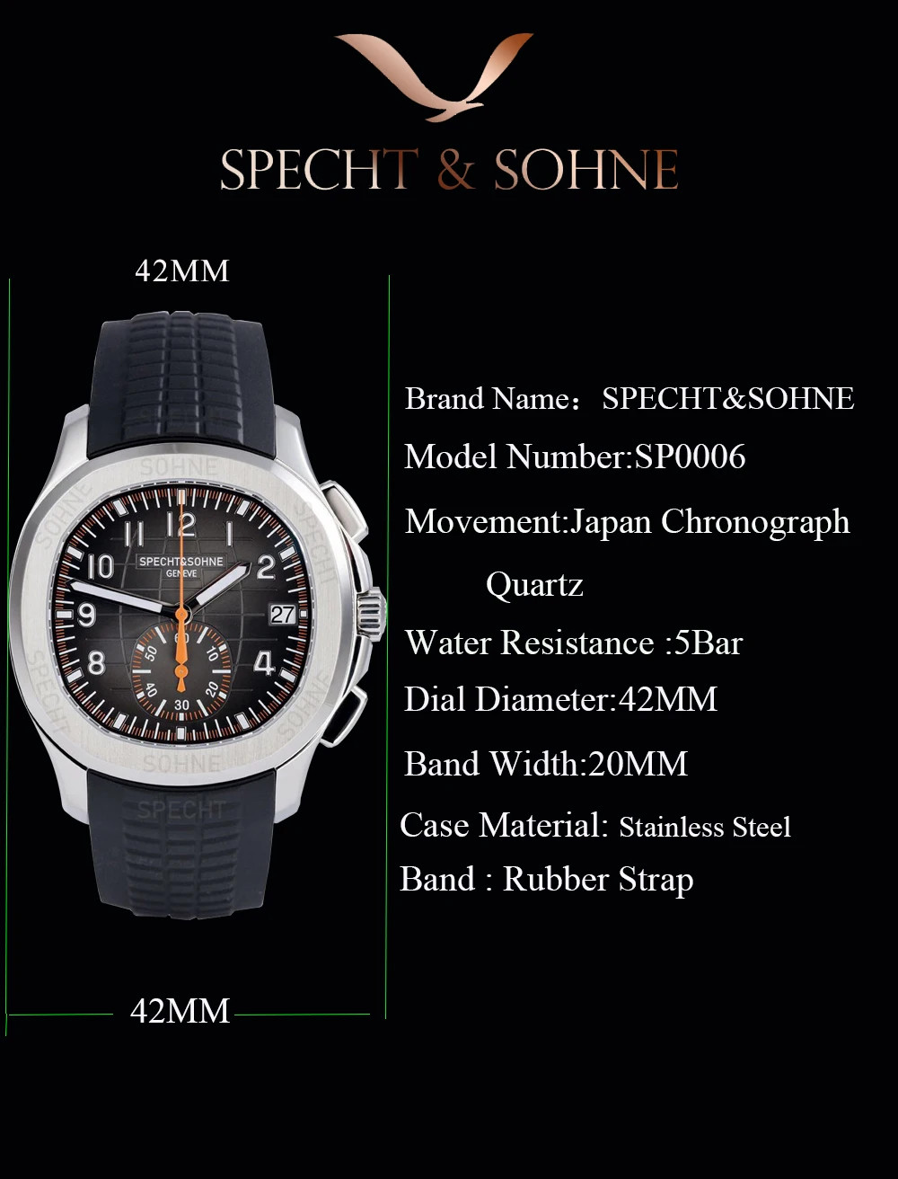 Specht & Söhne New Classic 5167 Men’s Sports Watch Sapphire Crystal 50M