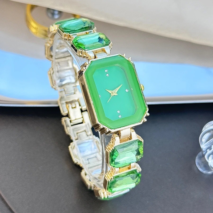 Square Case Quartz Wrist Watches for Women Faux Gem Strap Bracelet Banquet Watch