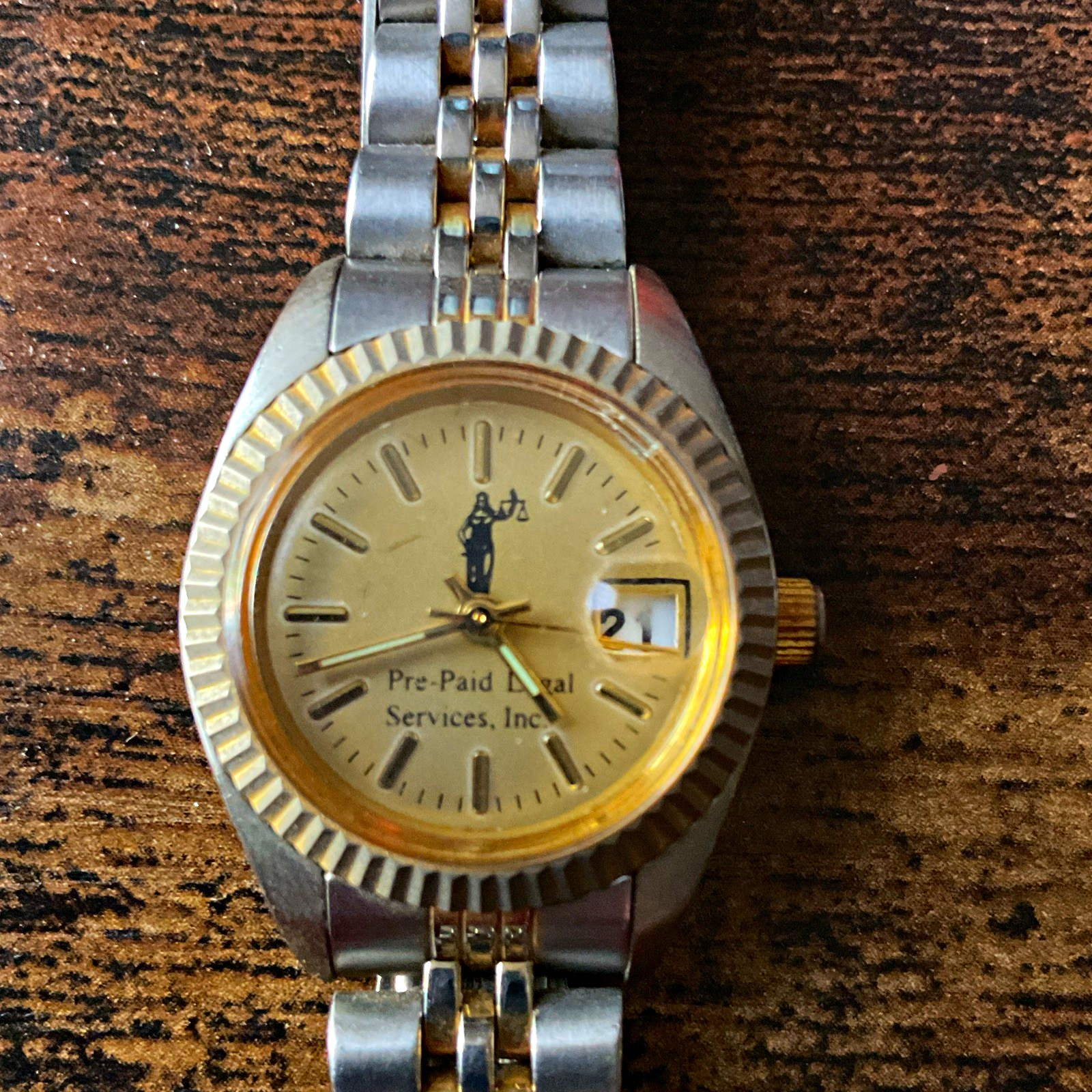 Sandoz Quartz Analog Two-Tone Stainless Steel Bracelet Watch, Date, Fluted Bezel