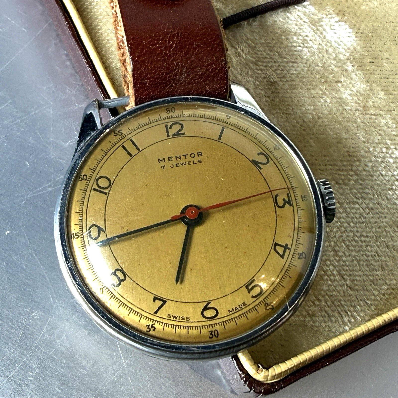 RARE MENTOR watch 7 Jewels Swiss made Manual winding Pocket With Box & FOB