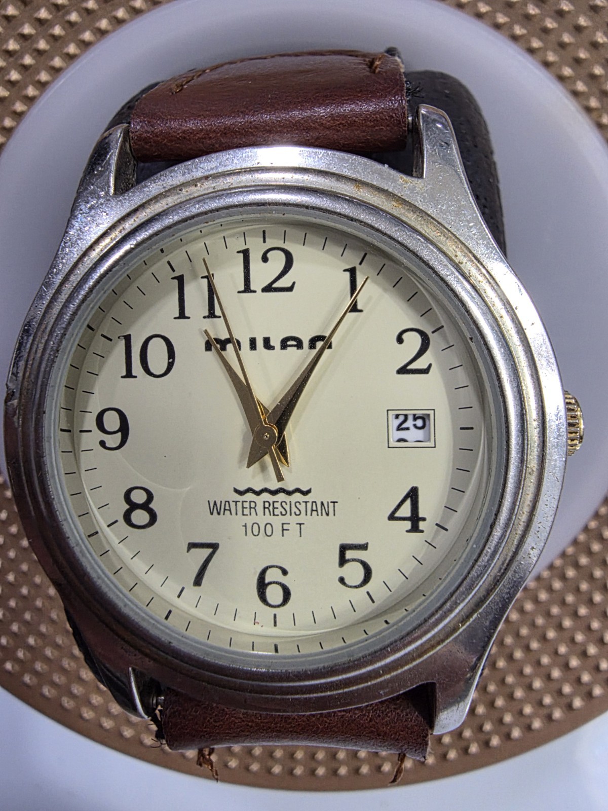 MILAN VINTAGE 37MM QZ WATCH, W. R., LEATHER /CANVAS BAND, NEW 🔋