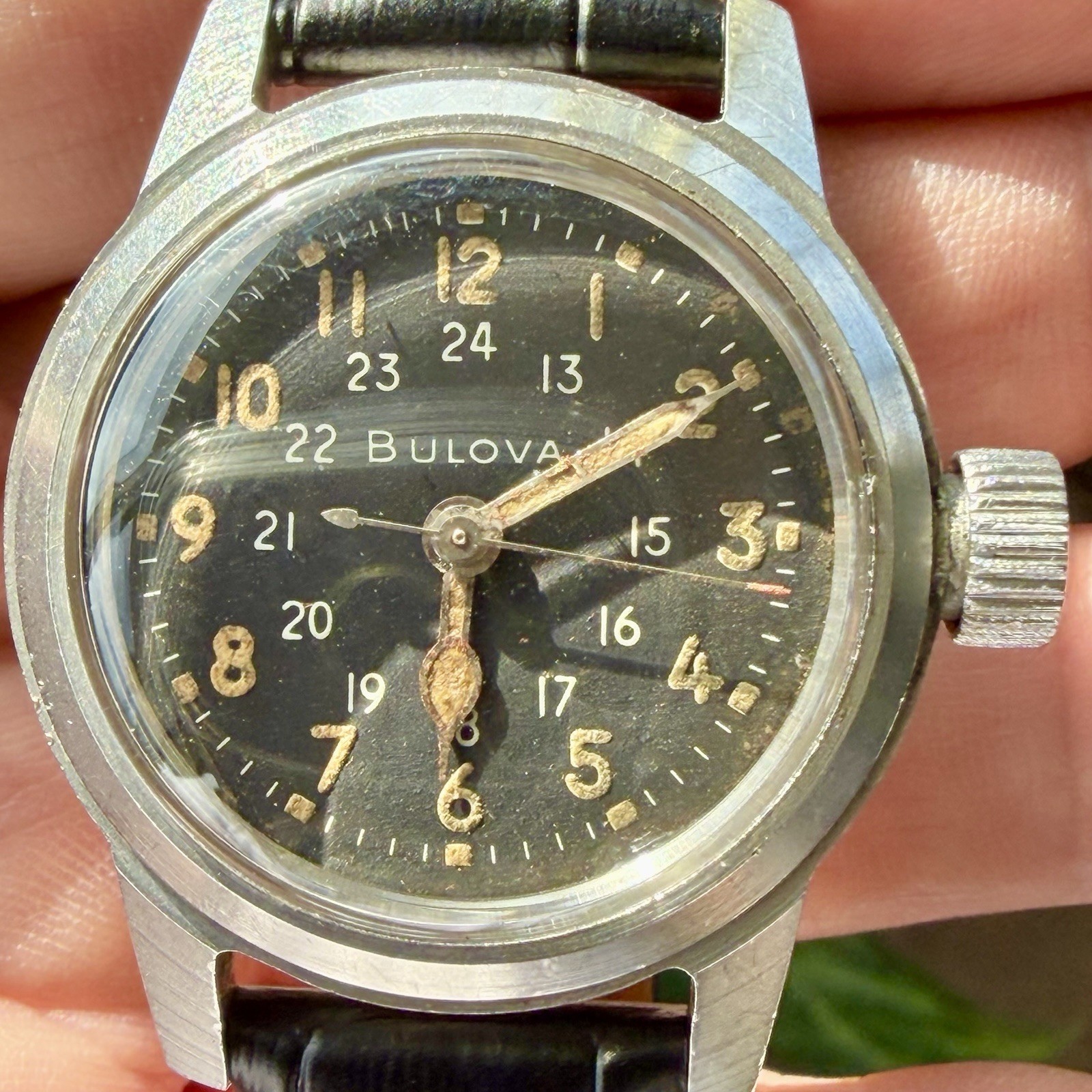 Vintage BULOVA Navigator MIL-W-3818A US Military Issued Manual Wristwatch RUNS!