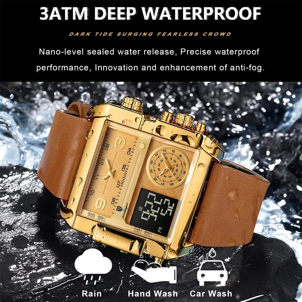 POEDAGAR Luxury Men Quartz Watch Fashion Rectangle Sport Watch Waterproof Multif
