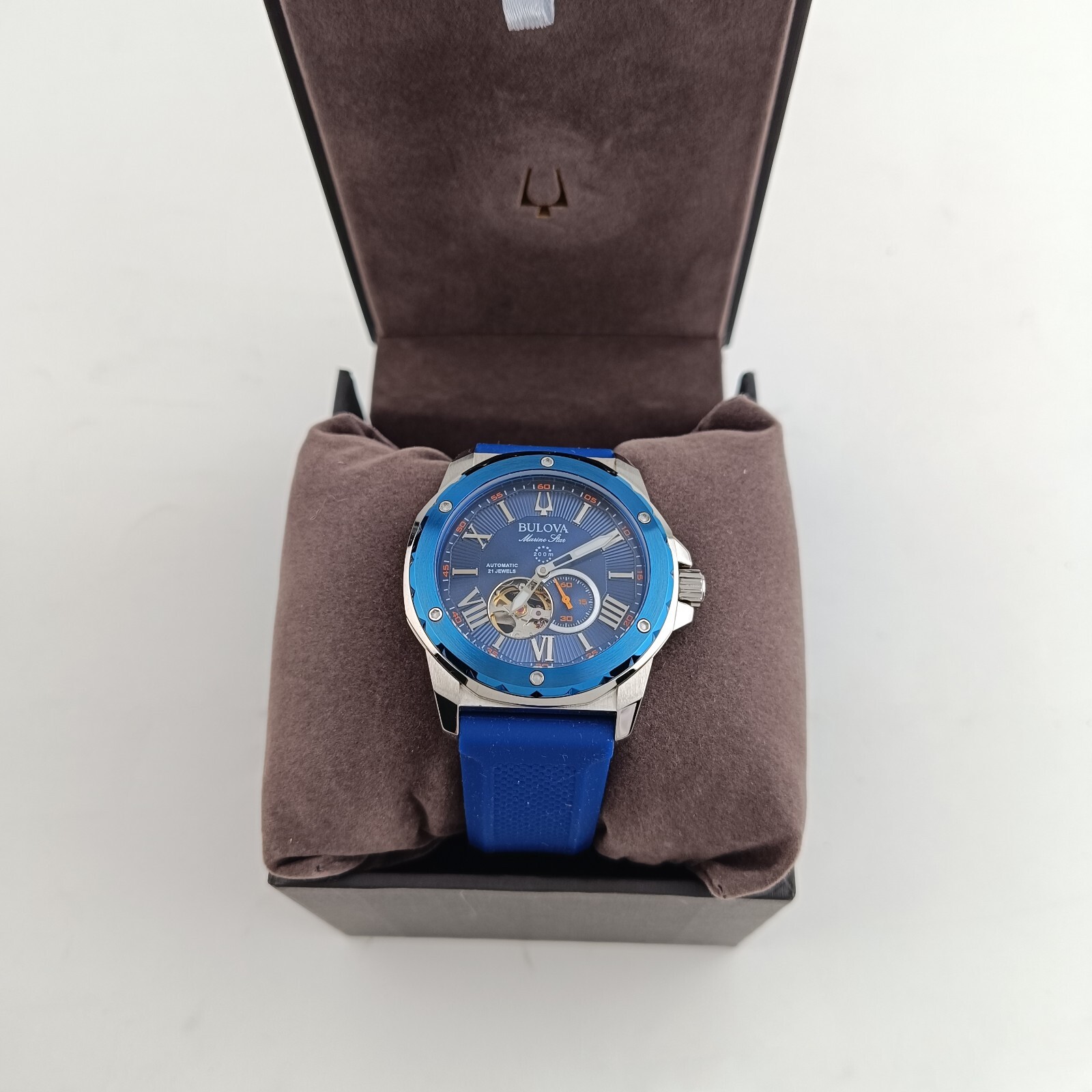 Bulova Marine Star 98A303 Men’s Automatic 45mm Blue Dial Rubber Strap Watch