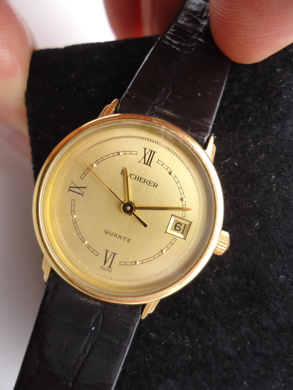 Bucherer Ladies Gold Plated Quartz Watch w/ Bucherer Leather Band – New Battery