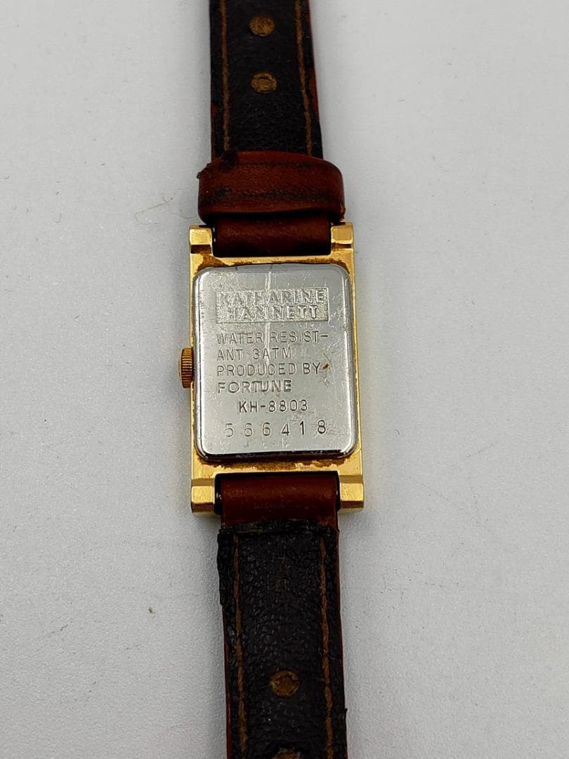 USED Katharine Hamnett KH-8803 Gold-Tone Rectangle Dress Watch | Japan