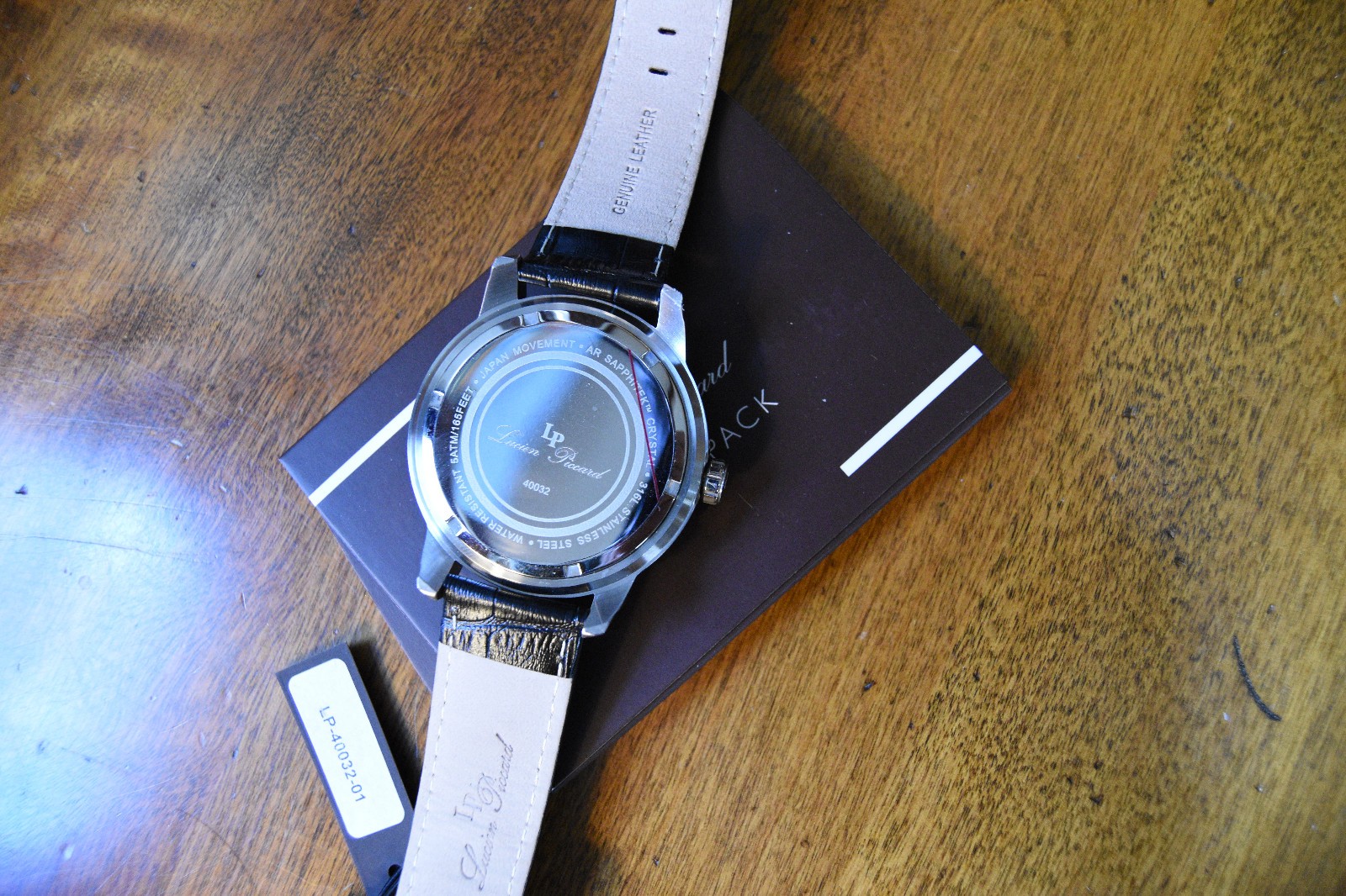 NOS! lucien piccard Duval watch black large 50mm carbon fiber style dial 100m