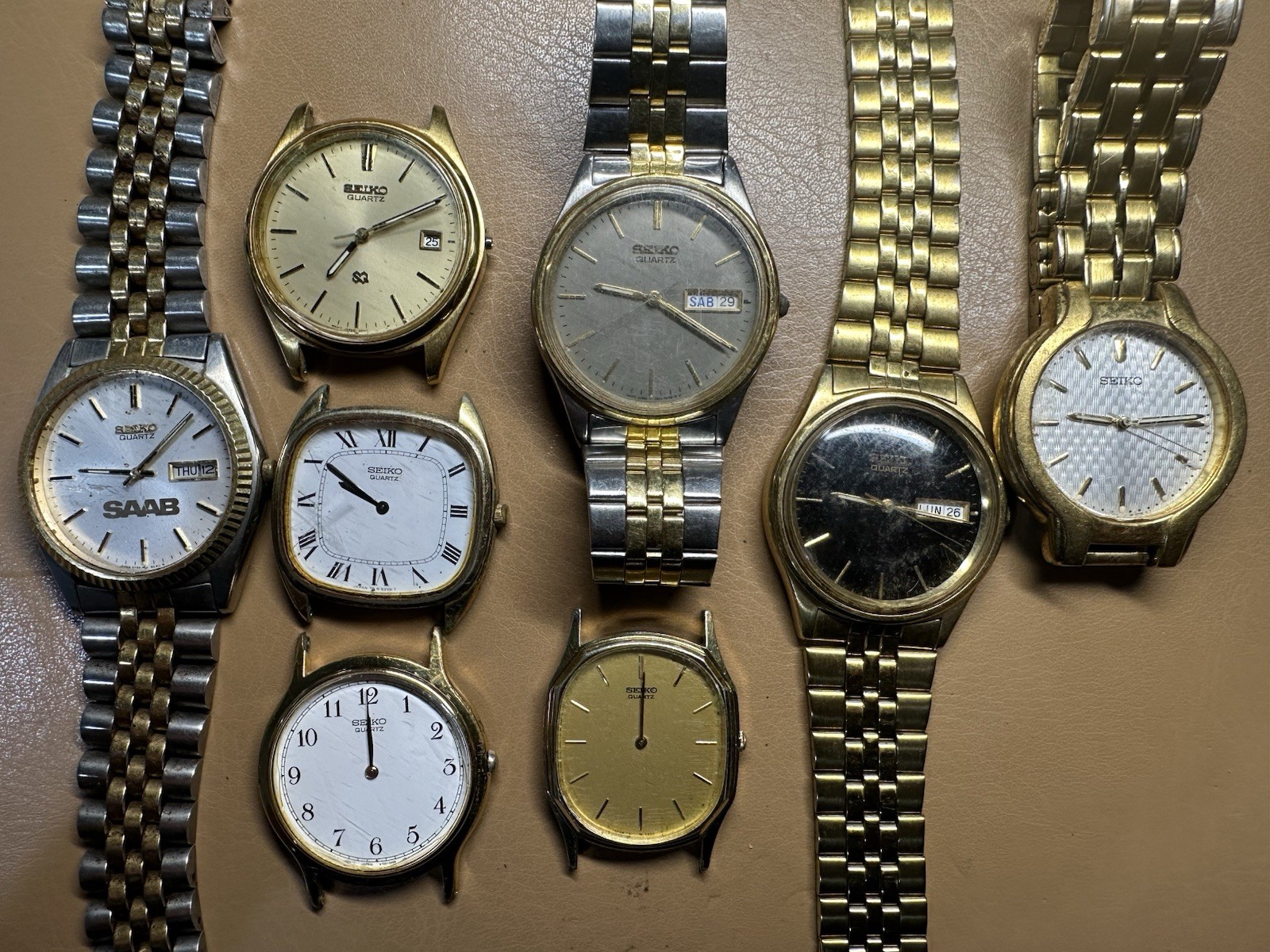 Vintage Seiko Quartz Watch Lot 8 Mens Parts Repair Day Date SAAB Japan