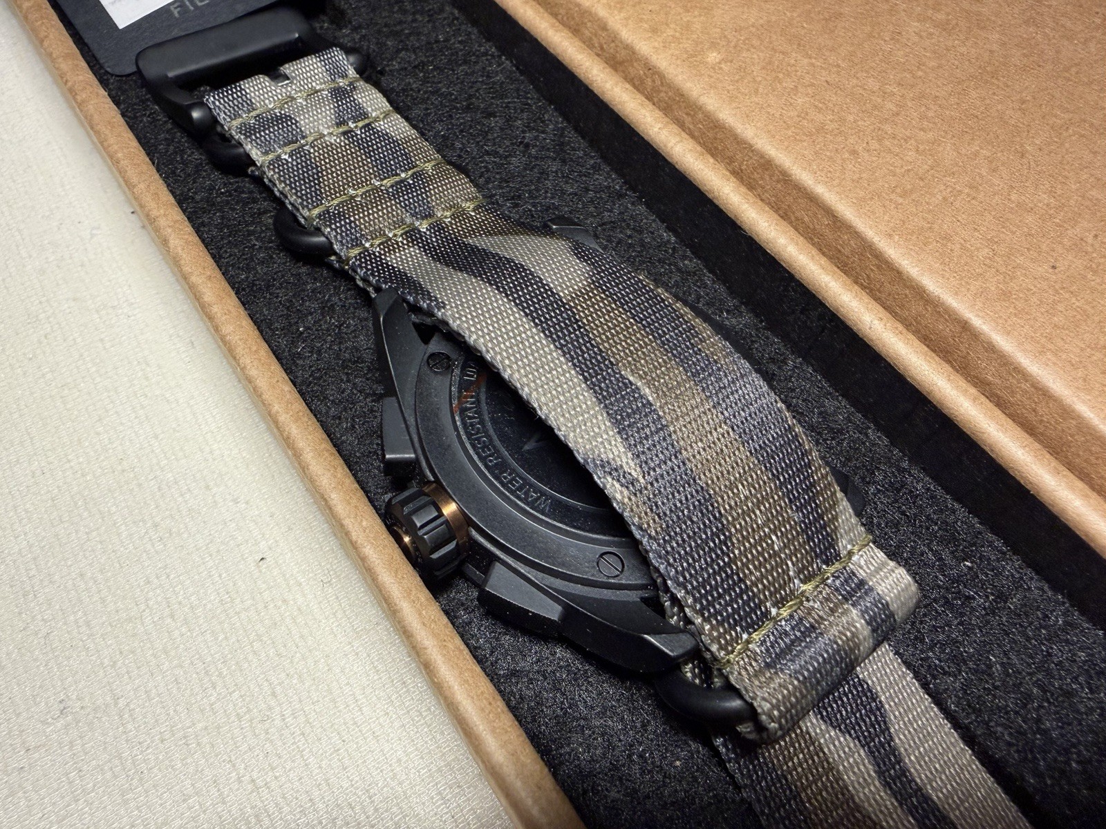 Filson Field Chronograph 43 Black PVD Bottomland G10 NATO Watch NOS Box 43mm