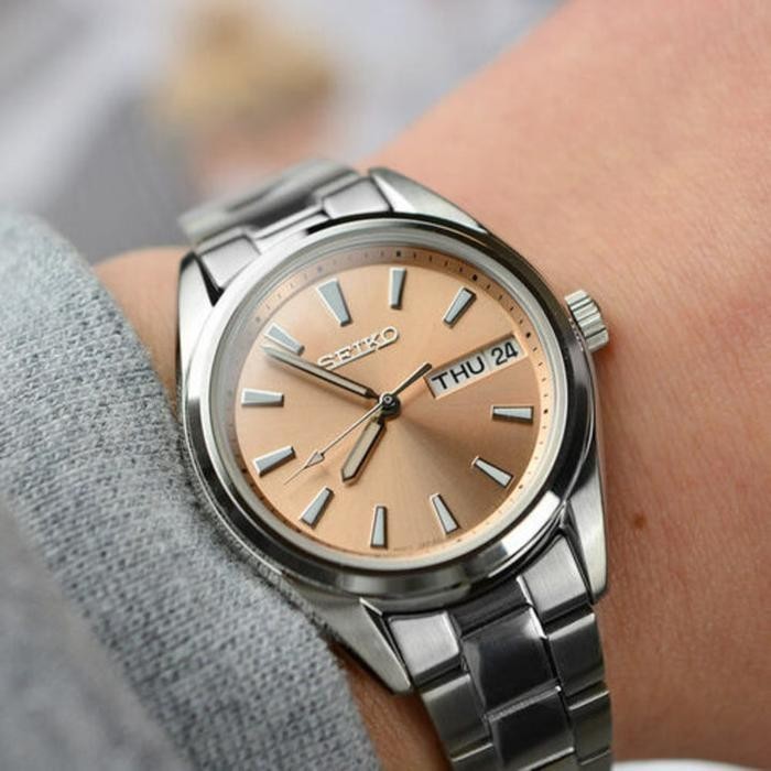 SEIKO Women Ladies SUR351P1 Orange Salmon Dial Quartz Stainless Steel