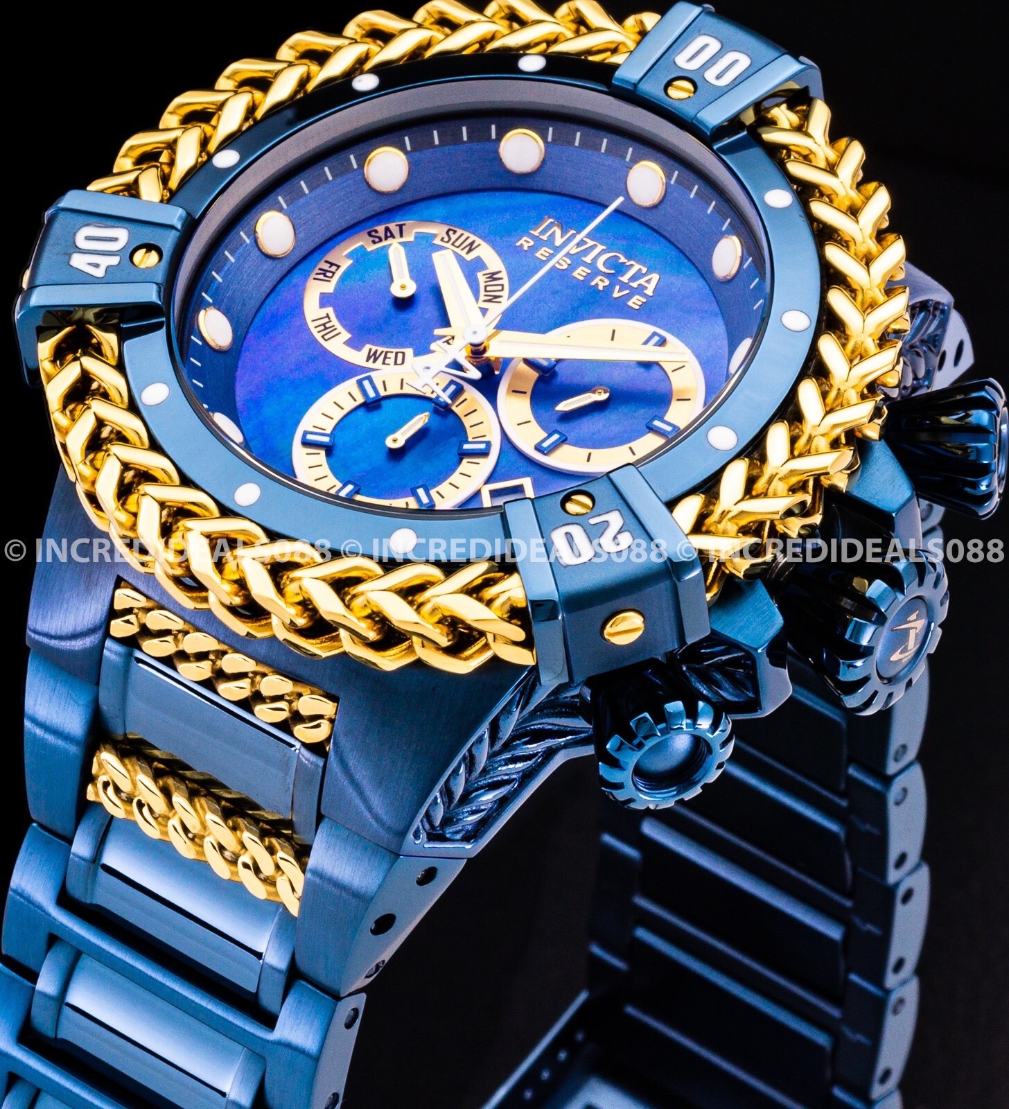 Invicta Reserve Bolt Herc 34841 Men’s Gold Dark Blue Chronograph 53mm Watch