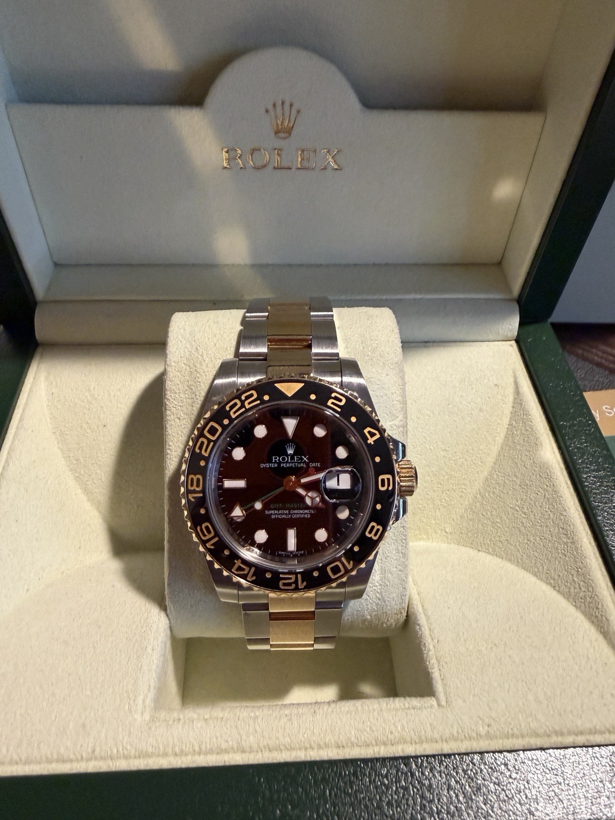 Rolex GMT-Master II Ceramic 116713LN Two Tone Yellow Gold Steel Box Papers