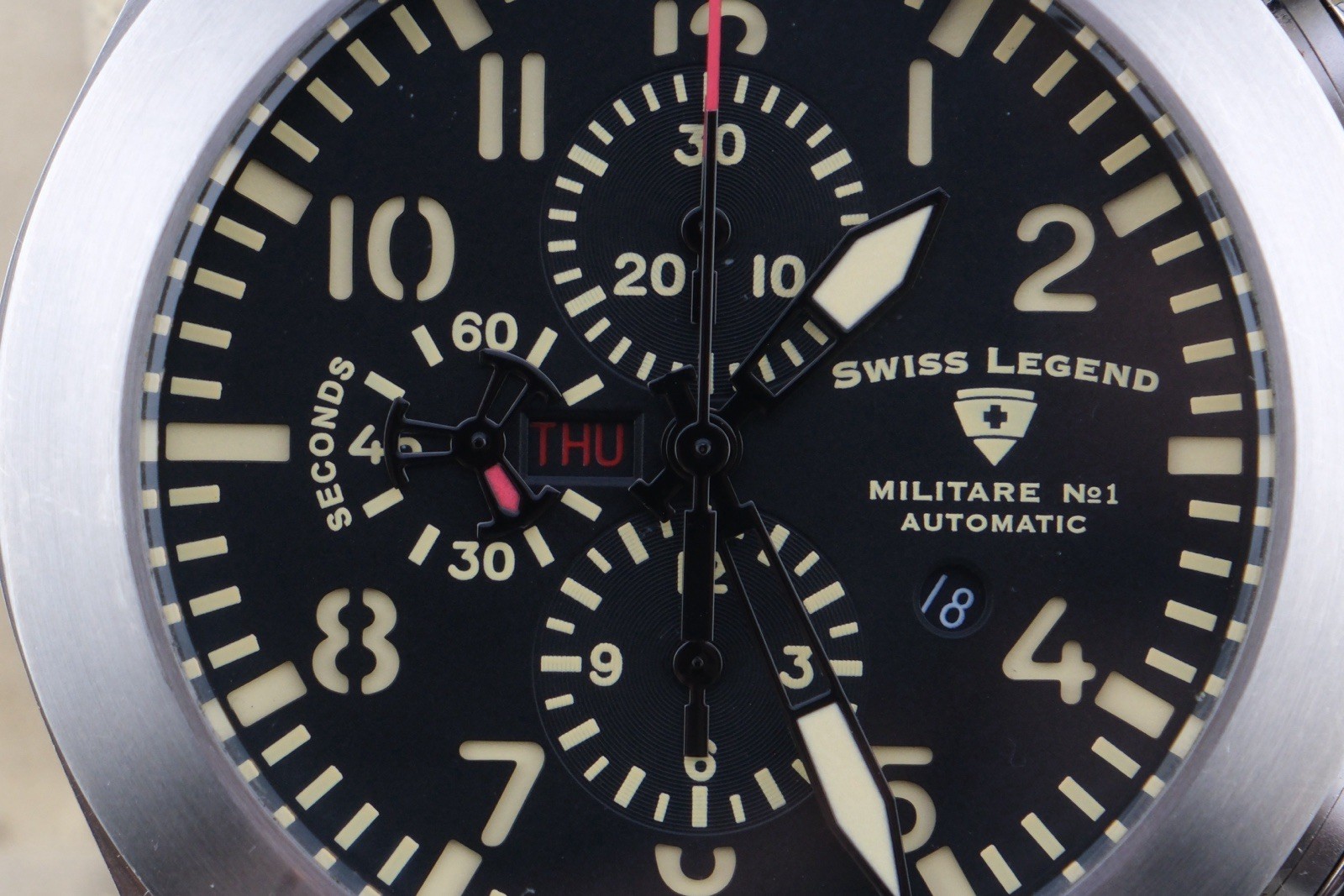 Swiss Legend Militare No1 Automatic Chronograph 45mm Black Dial Leather Working