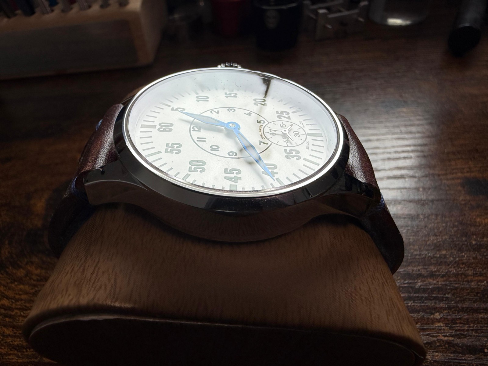 Pilot Challenger Arctic Watch Rare Swiss made ETA 6498 movement handmade Strap