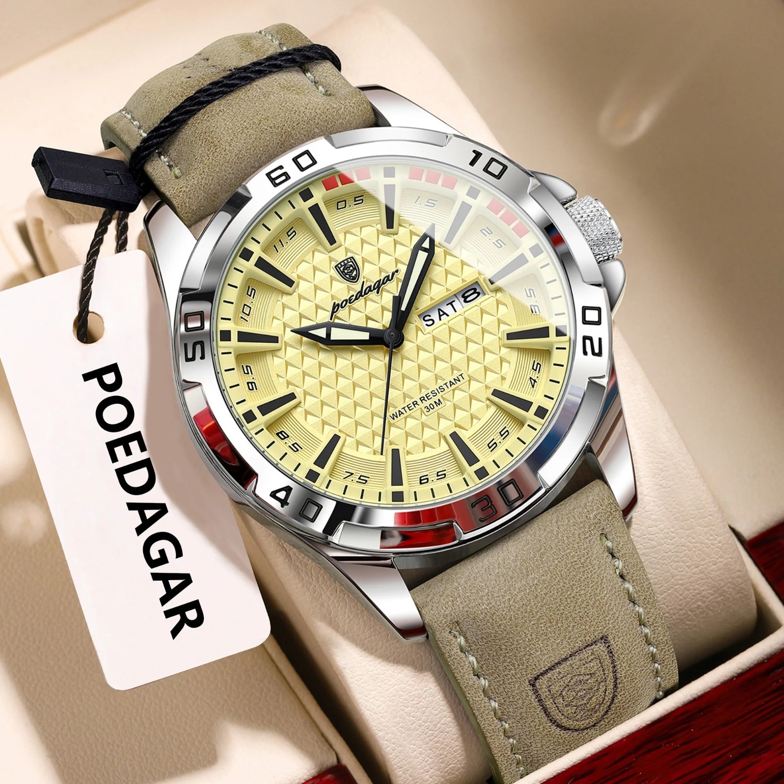 Luxury Men’s Quartz Watch Waterproof Luminous Date Day Leather Strap Wristwatch