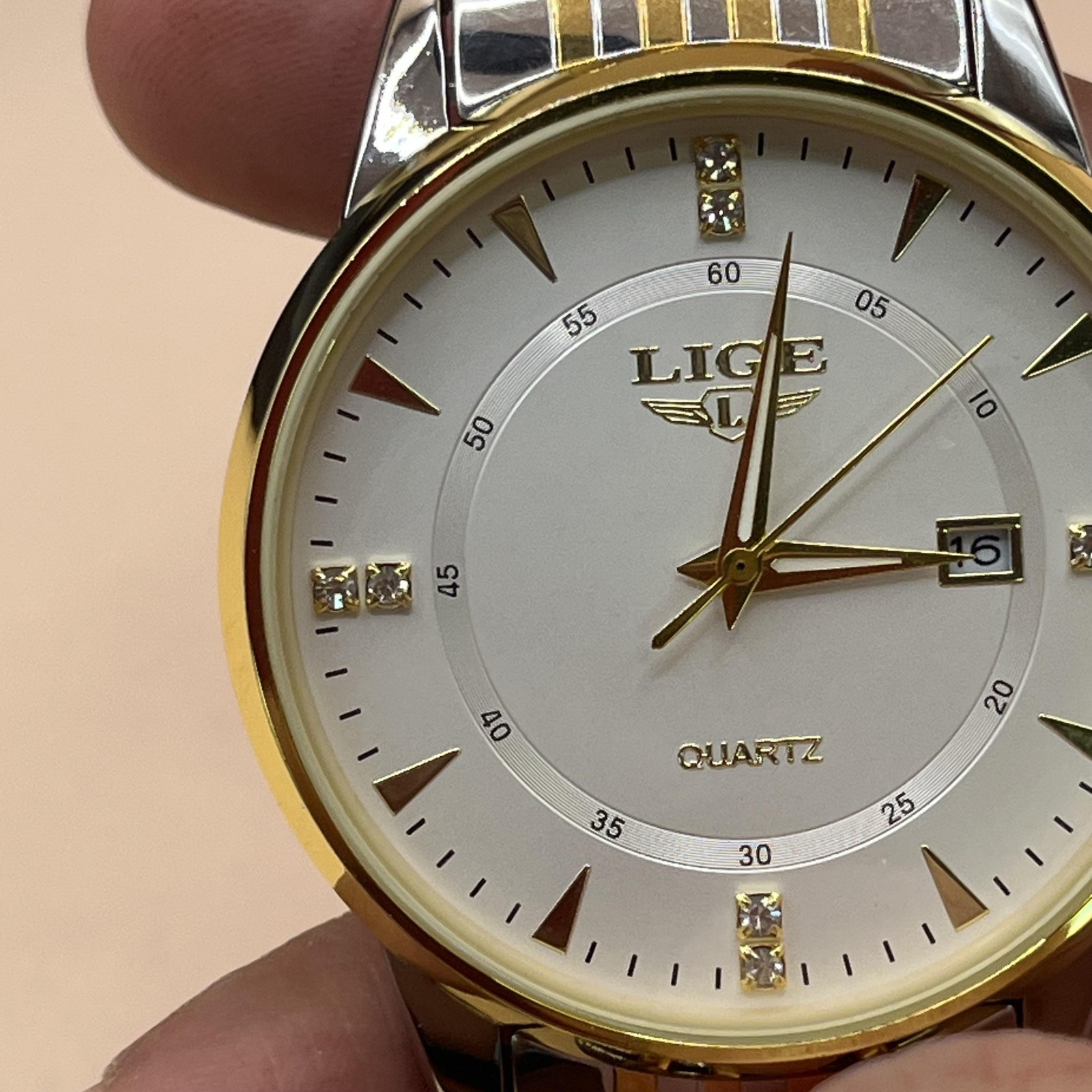 LIGE Watch Mens Quartz Date Two-Tone Stainless Steel White Dial Dress LGB9144-C