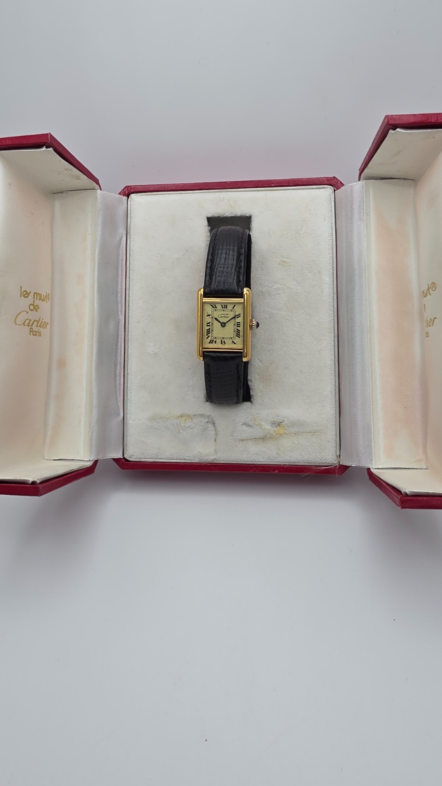 Must de Cartier Tank 18ct Gold on Sterling Silver Lady’s Watch in Cartier Box.