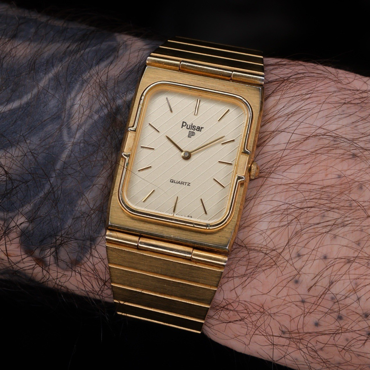 Pulsar Quartz Vintage Gold Tone Rectangular Dress Watch – Japan –
