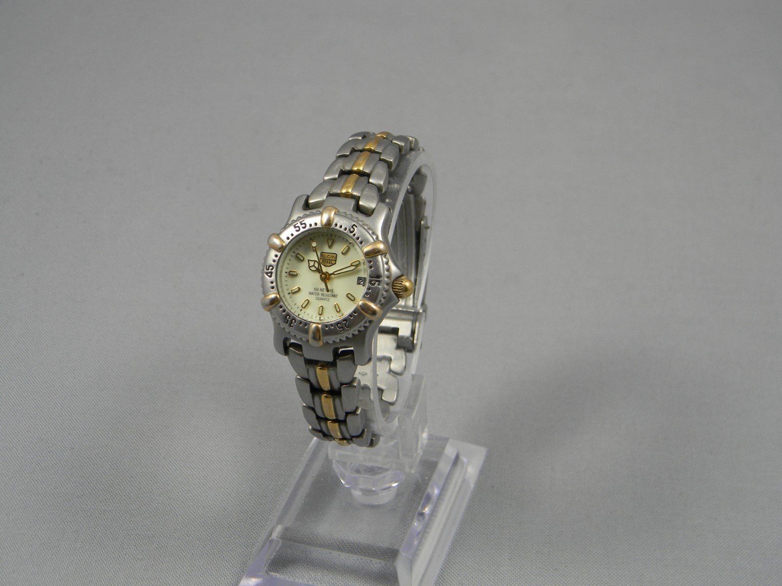 Elgin Steel Watch Women Diver Style 25mm Clasp Band 5.5″-5.75″ New Battery