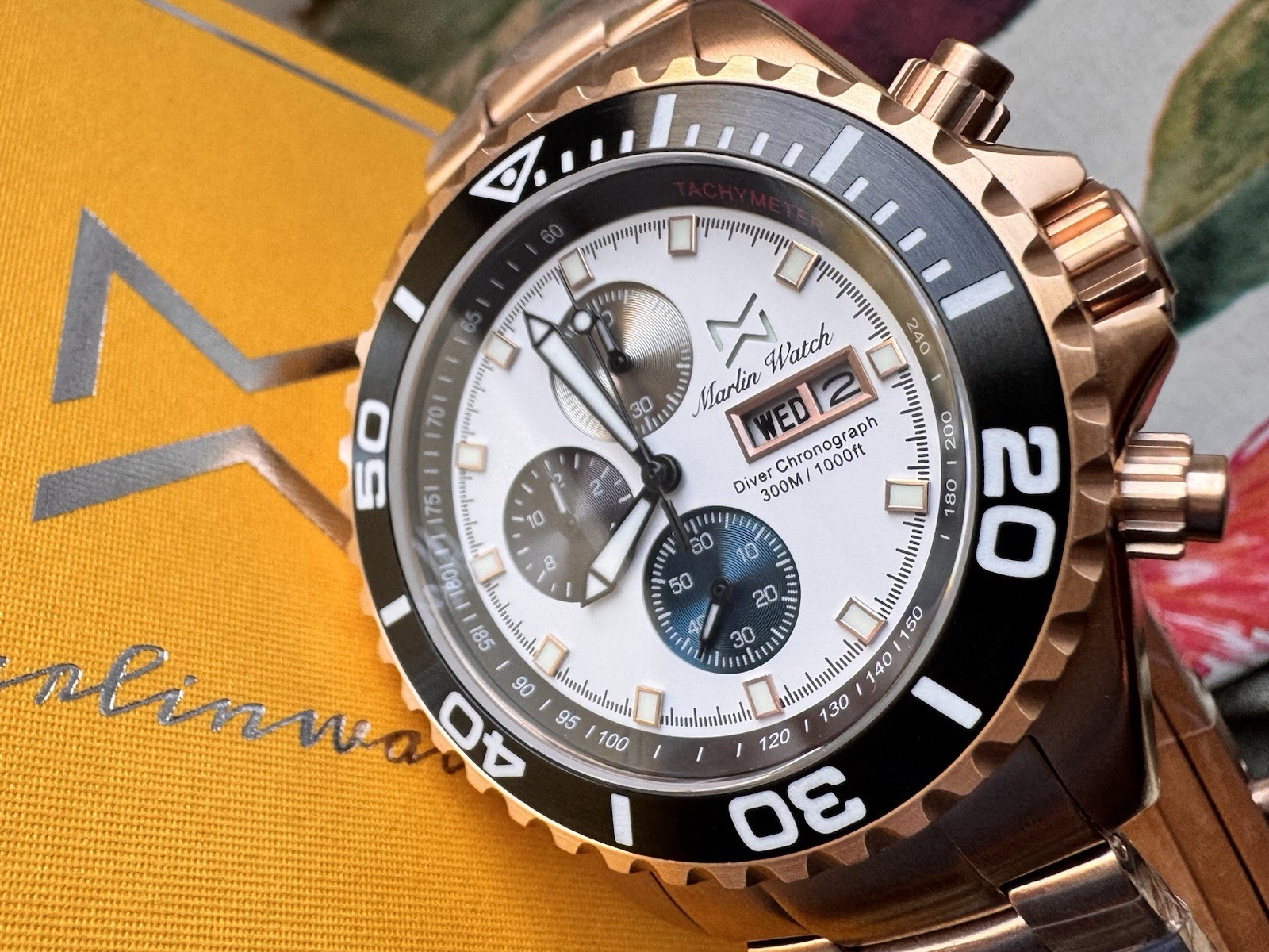 Mens Diver watch chronograph MARLINWATCH Sapphire BGW9 🐟 SCREW DOWN CROWN 👑