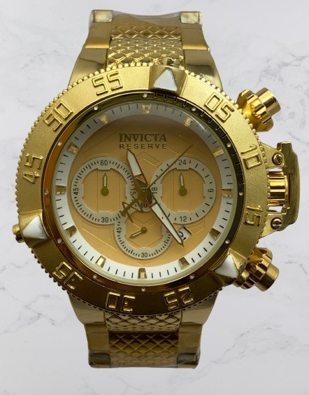 Refurbished Luxury Invicta Reserve Date-Rotating Bezel Gold-Plated Quartz Watch