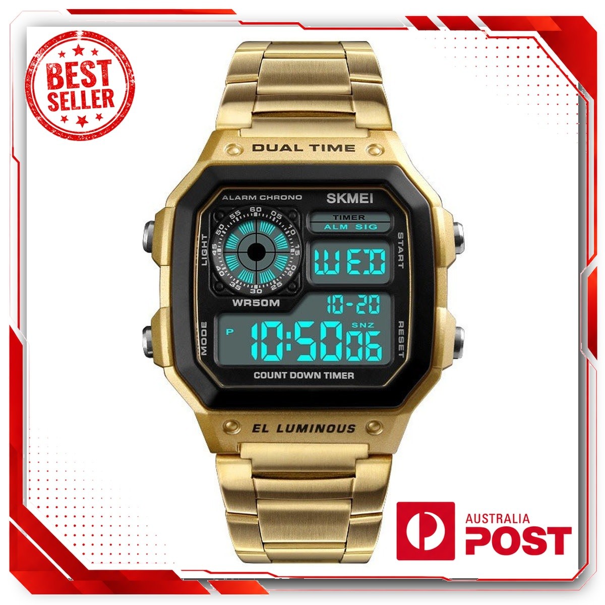 Men Digital LED Watch Date Waterproof Stainless Steel Military Sport Wrist Watch