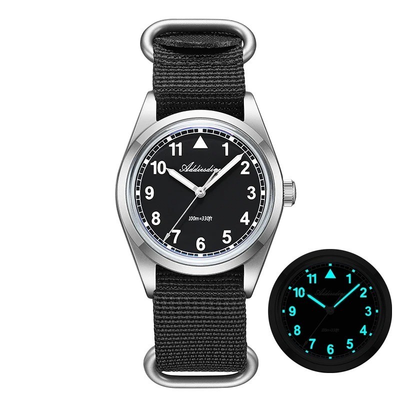 36MM ADDIESDIVE Retro Pilot Quartz Diver Watch Men Nylon Waterproof Luminous NEW