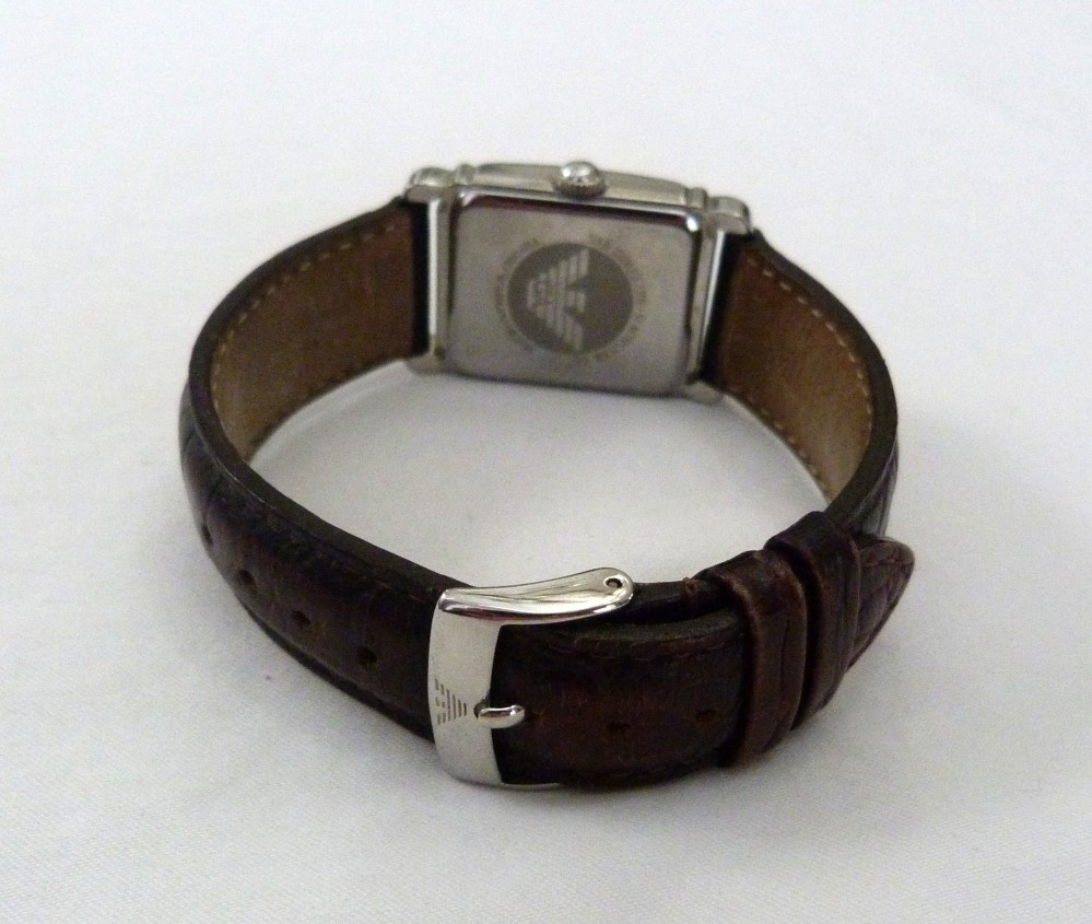 EMPORIO ARMANI AR0204 TANK BROWN LEATHER ADJUSTABLE BAND WRIST WATCH
