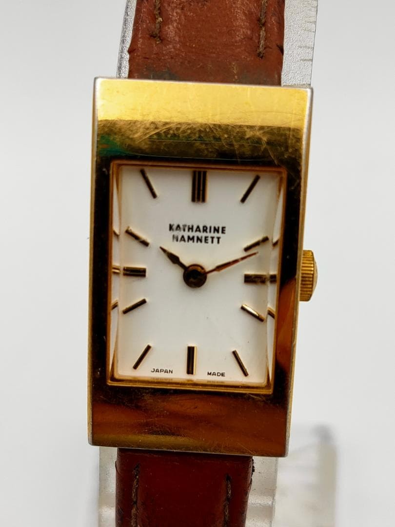 USED Katharine Hamnett KH-8803 Gold-Tone Rectangle Dress Watch | Japan