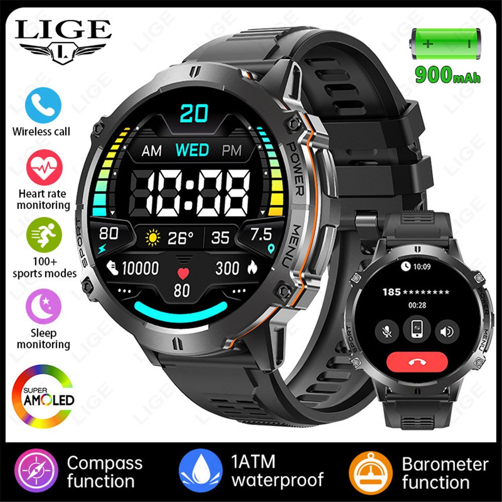 Men Smart Watch 1.73” Altitude Barometer Heart Rate Monitor Outdoor Sport Watch
