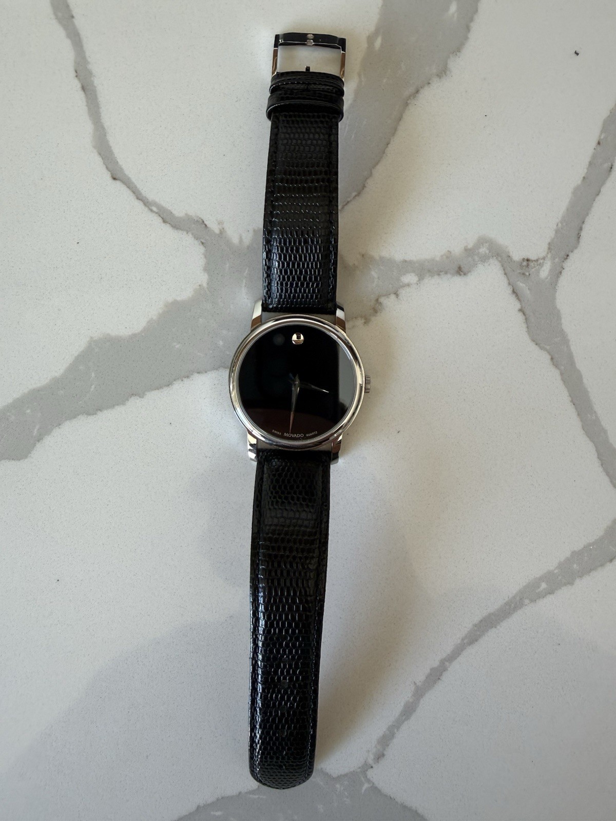 Movado Men’s Museum Black Dial Black Leather Strap Quartz Watch MO.01.1.14.6000
