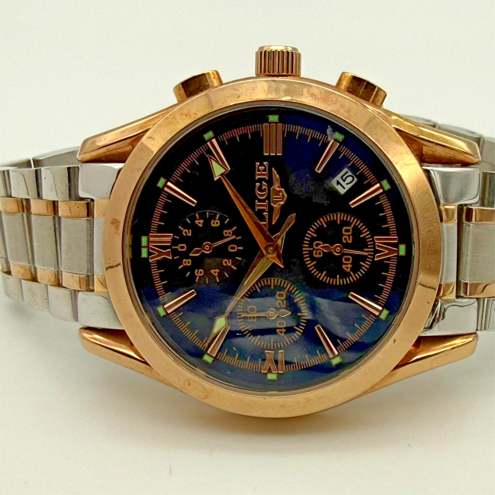 Men’s LIGE Dream Rose Gold & Silver Tone Chronograph Bracelet Watch, 41mm, Date