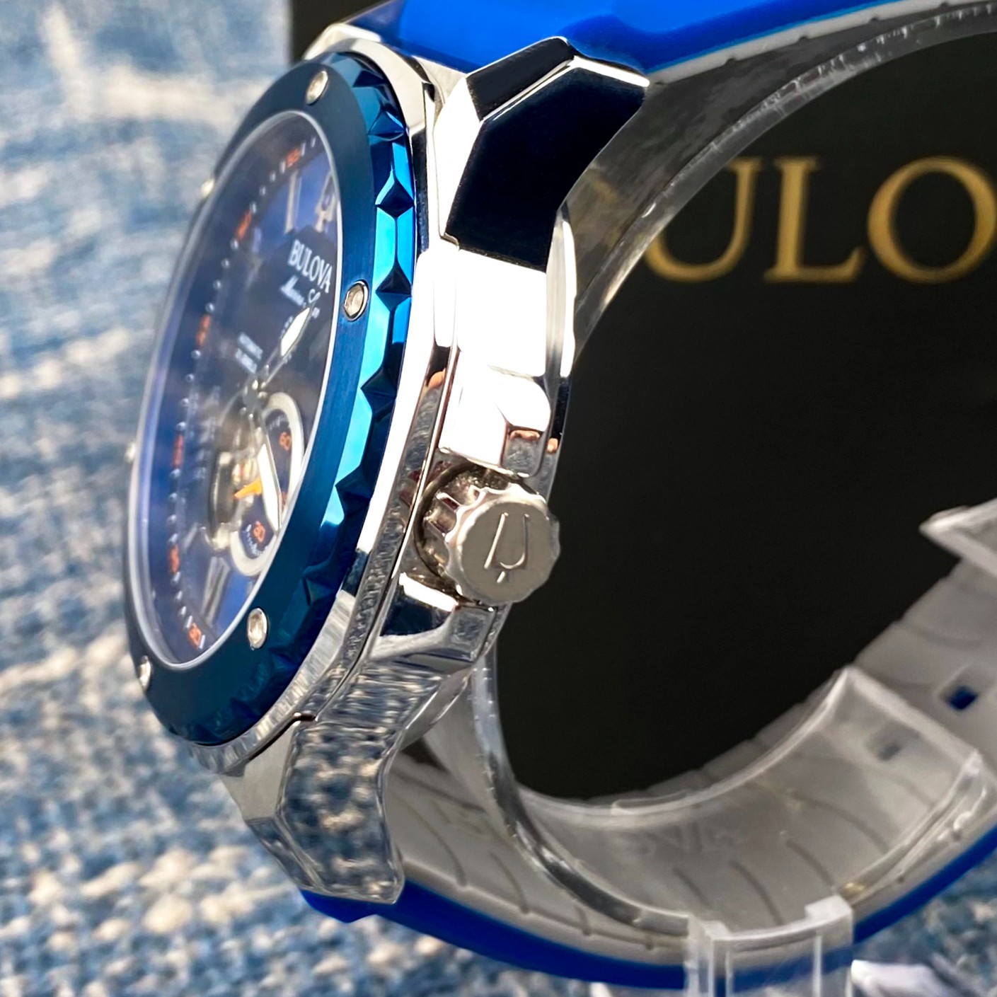 Bulova Marine Star Automatic Watch 98A303 Blue Dial Rubber Strap Men’s Watch