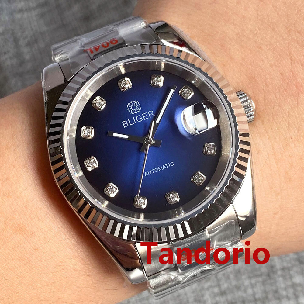 36mm/39mm Sapphire Glass Black Sterile Dial NH35 Automatic Men Watch Date Fluted