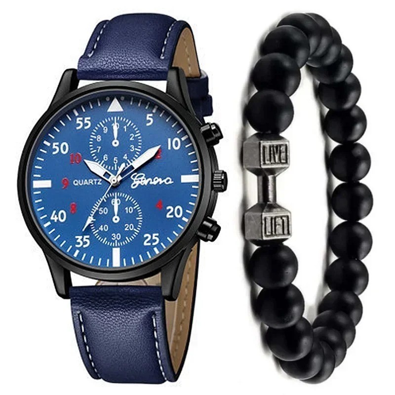 4/2/1pcs Men Sports Watches Set Man Business Quartz Wristwatch Luxury Brown Leat