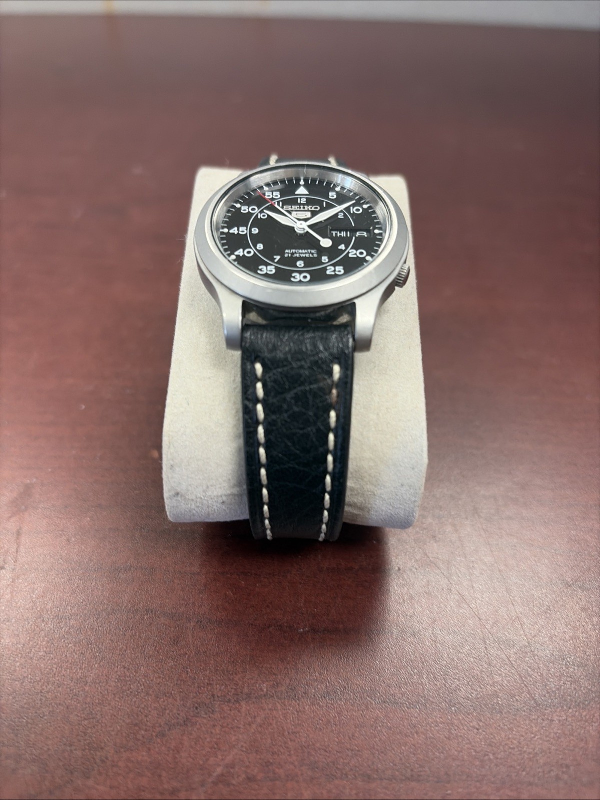 Seiko 5 Mens Watch 36mm Black Dial Military Automatic 21J Day Date 7S26-02J0