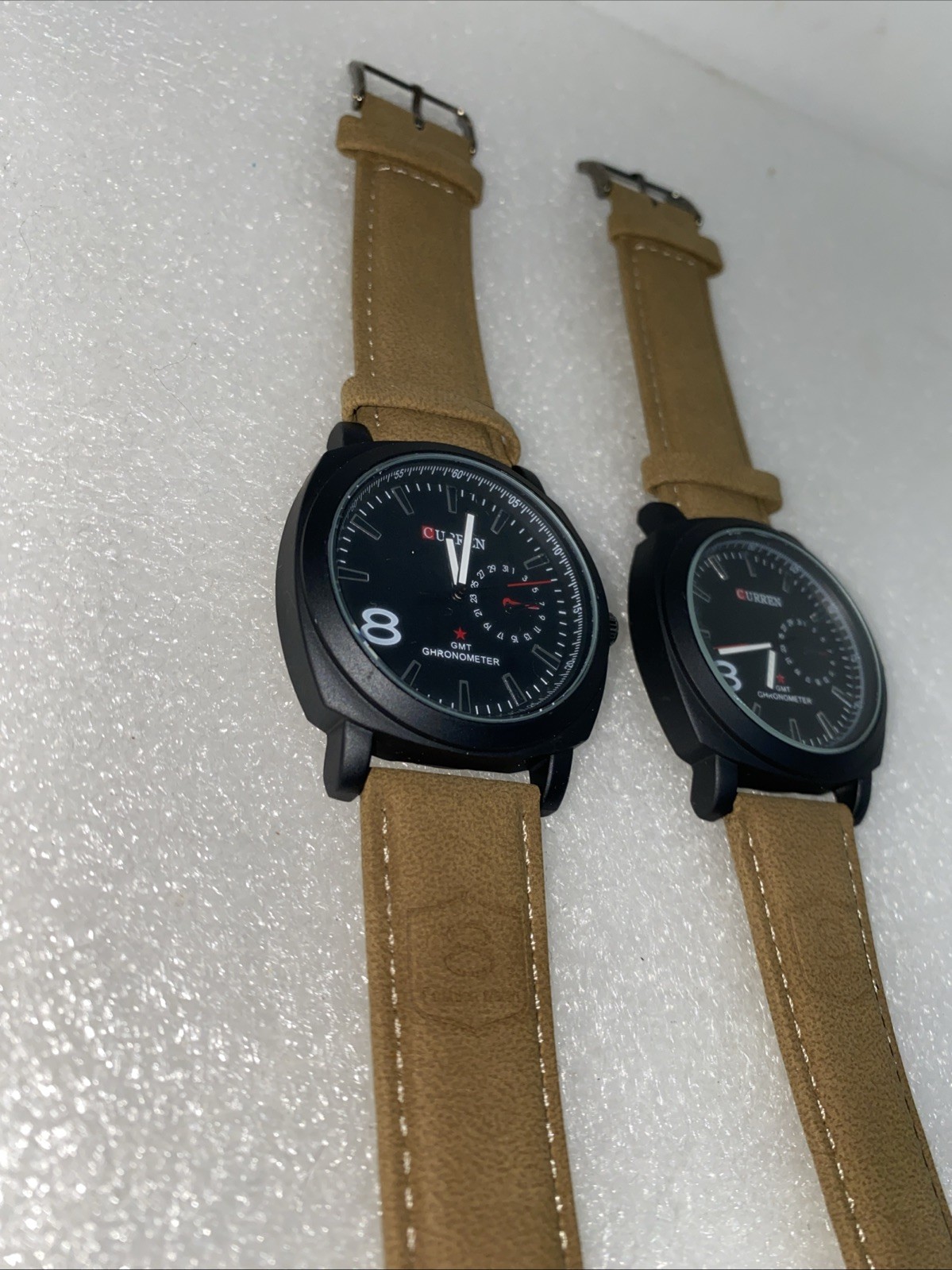 Lot Of 2 CURREN BEIGE LEATHER BLACK CHRONOMETER WATCHES! #M8139